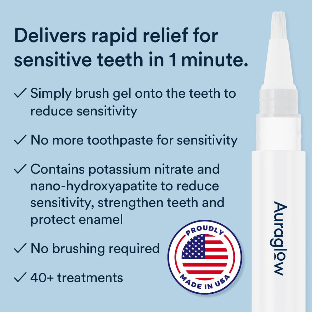 Twist action of Auraglow pen dispensing gel onto teeth