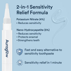Close-up of Auraglow gel applied to a sensitive tooth with nano-hydroxyapatite emphasis