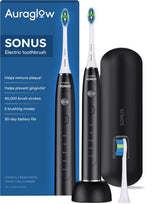 AURAGLOW Sonus electric toothbrush black handle displaying 40,000 VPM sonic power