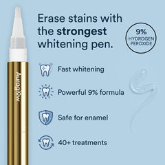 Close-up of 9% hydrogen peroxide whitening formula in Auraglow pen