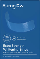 Auraglow Extra Strength Teeth Whitening Strips with 11% Hydrogen Peroxide and mint flavor