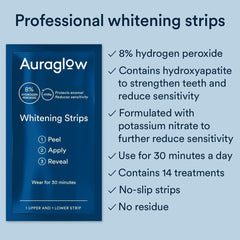 Two whitening strips (upper and lower) ready to wear