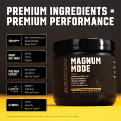 Aurascend Magnum Mode ingredients Nitrosigine highlight nitric oxide boost for improved blood flow.