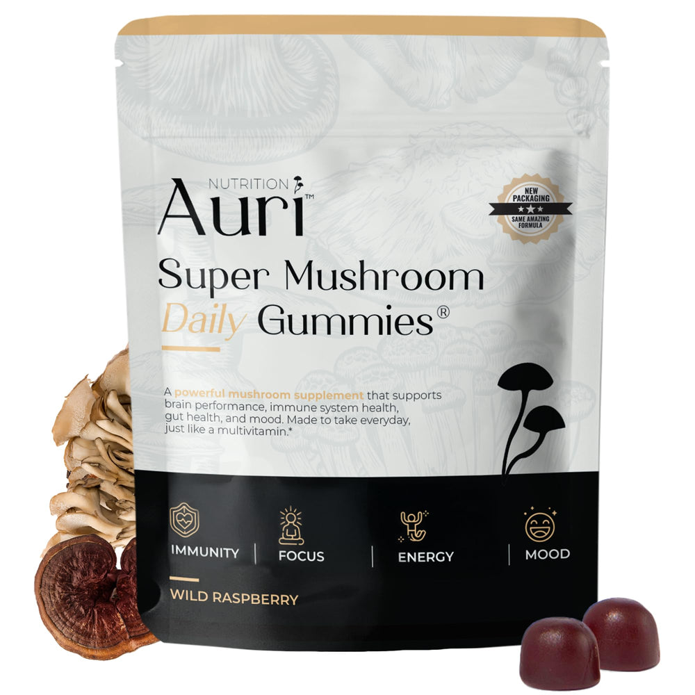 Auri Super Mushroom Daily Gummies bottle with 60 gummies