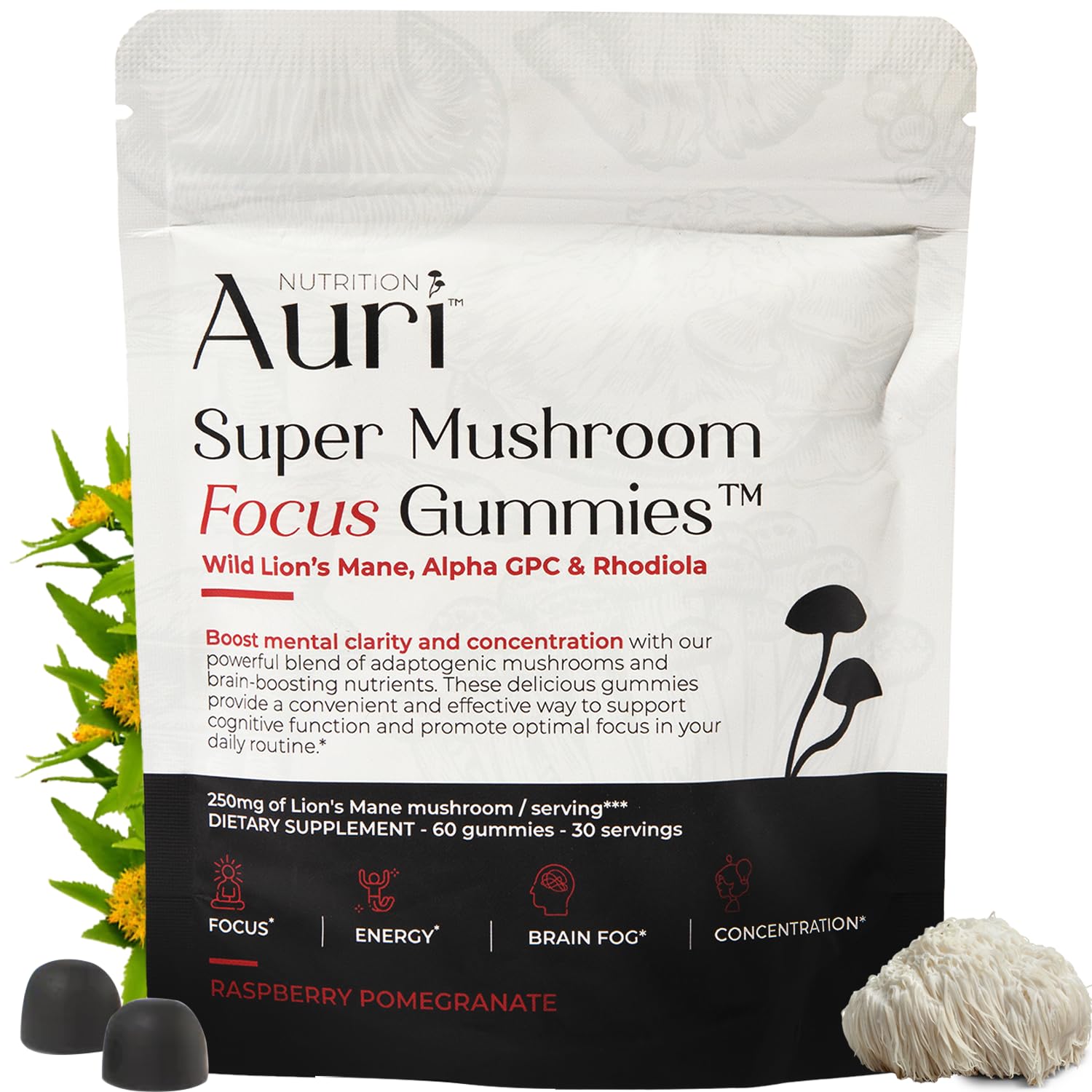 Auri Super Mushroom Focus Gummies with Lion's Mane Auri Super Mushroom Focus Gummies with Lion's Mane