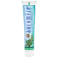 Auromere Freshmint Herbal Toothpaste tube with mint leaves