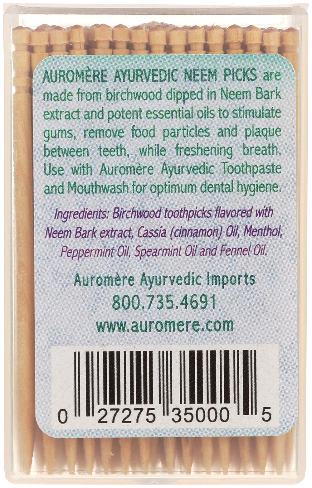 Close-up of neem-infused birchwood toothpick