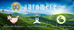 Auromere brand logo with note of supporting Auroville