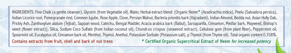 Neem and Peelu ingredients in Auromere toothpaste