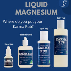 Close-up of Karma Rub bottle label showing product details