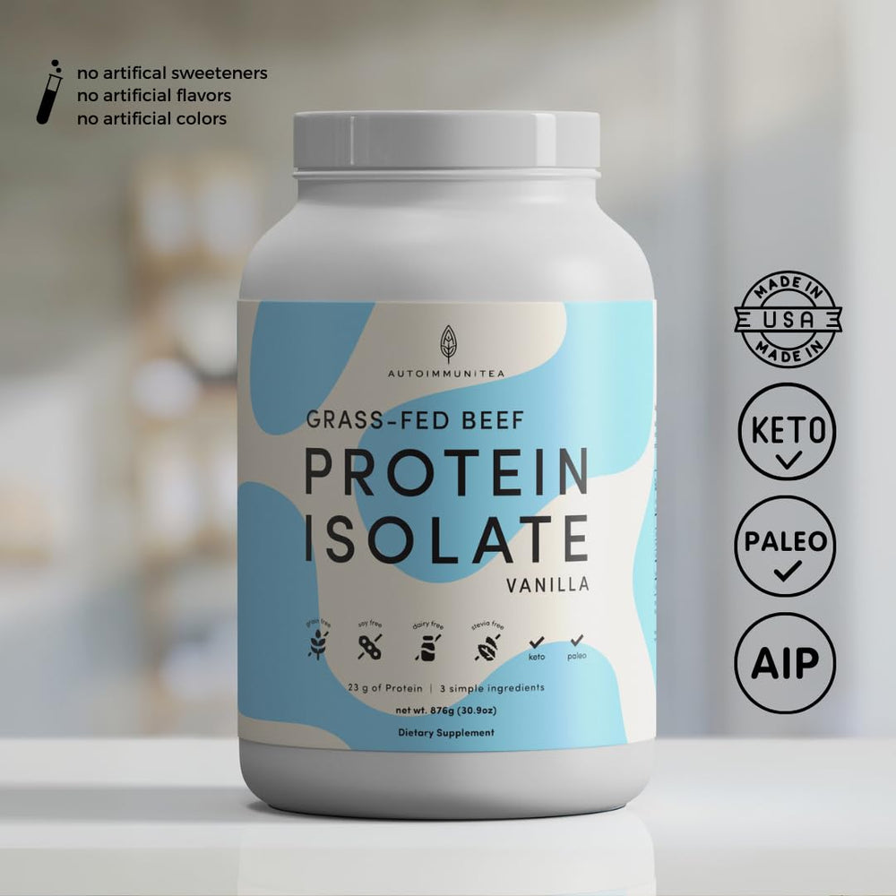 Autoimmuni-Tea vanilla-beef protein shake in cup shows smooth texture