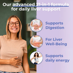 Front view of Liver Shield & Cleanse bottle and vegan capsules