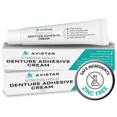 Avistar denture adhesive two-pack packaging with 2.8 fl oz tubes