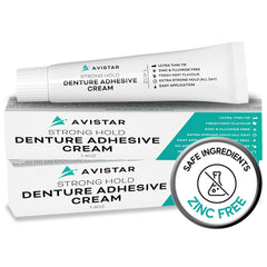 Avistar denture adhesive two-pack packaging with 2.8 fl oz tubes