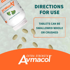 Glass bottle of Avmacol Extra Strength tablets