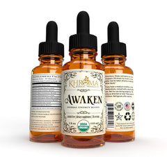 Back label view showing ingredients for Awaken organic energy supplement (2 oz)