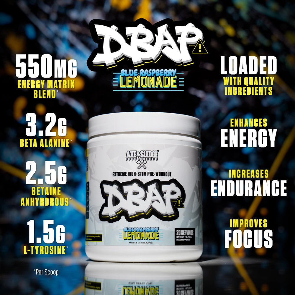 Axe & Sledge DBAP endurance beta-alanine supports longer sets and reduced fatigue.