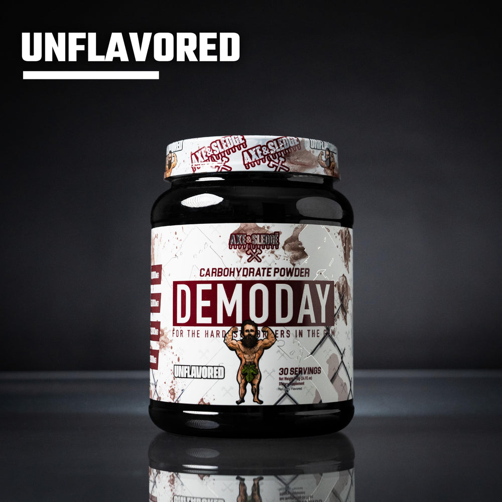 Axe & Sledge Demo Day packaging front emphasizes clean formula and serving.