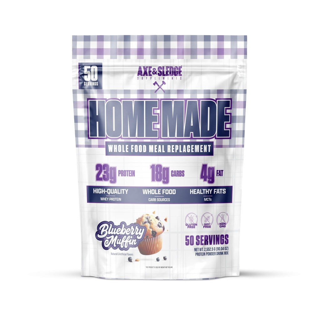 Axe & Sledge Home Made Blueberry Muffin bottle for convenient meal replacement nutrition.