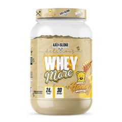 Axe & Sledge WHEY MORE Premium Protein Blend container in Honey Grizzly Graham flavor