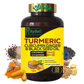 AyBet Turmeric Curcumin Ginger and Black Seed Oil Capsules - 120 Caps, 2250mg