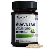 Ayorish Guava Leaf Extract 1000mg 20:1 with Piperine bottle and capsules