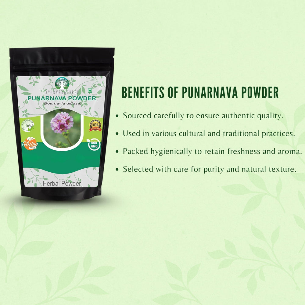 Punarnava powder ingredient label and certifications