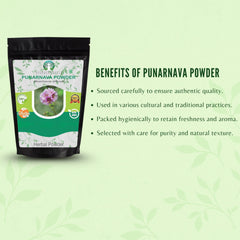 Punarnava powder ingredient label and certifications