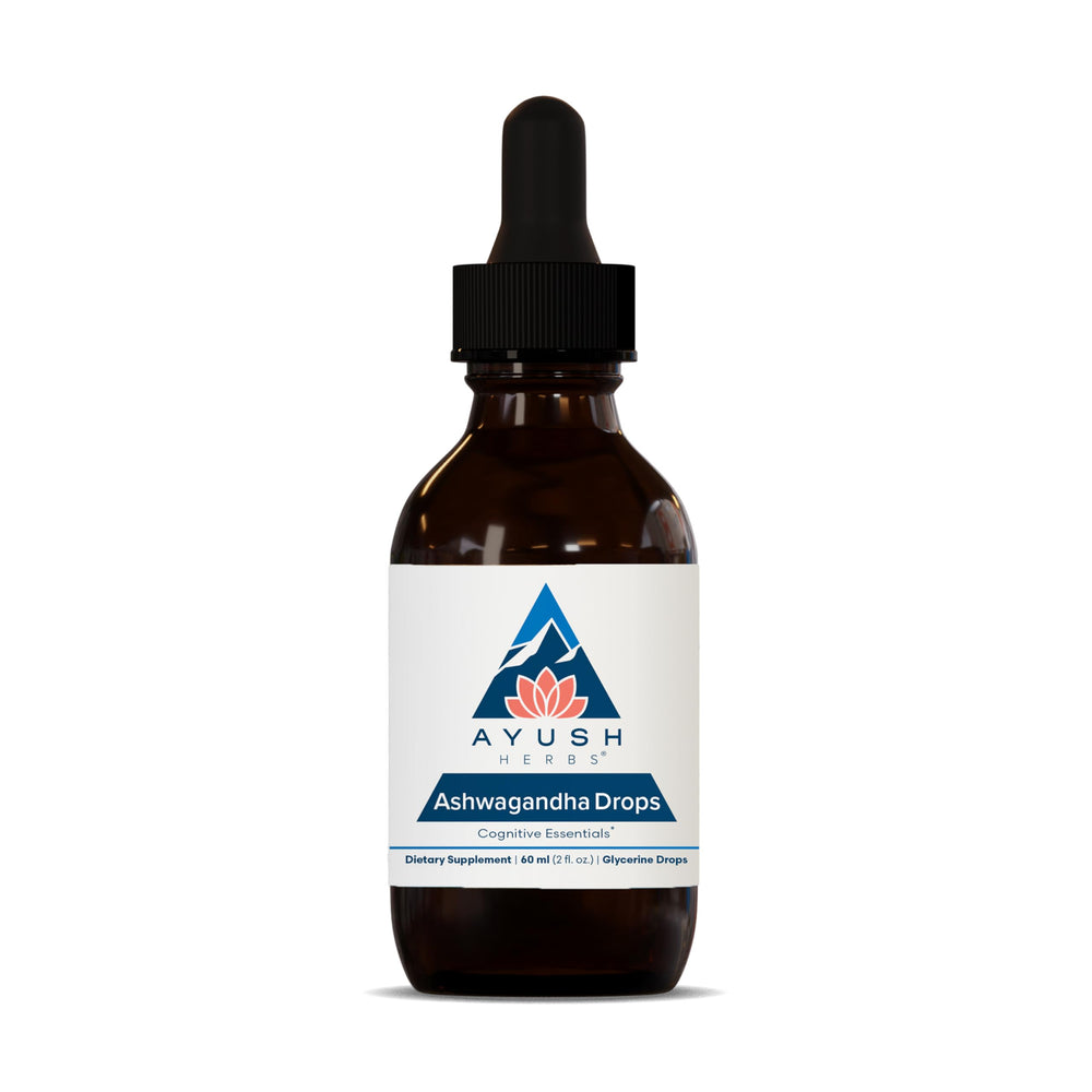 Ayush Herbs Ashwagandha Drops lemon flavor bottle front view