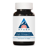 Ayush Herbs High Omega 3 bottle with lemon-flavored softgels