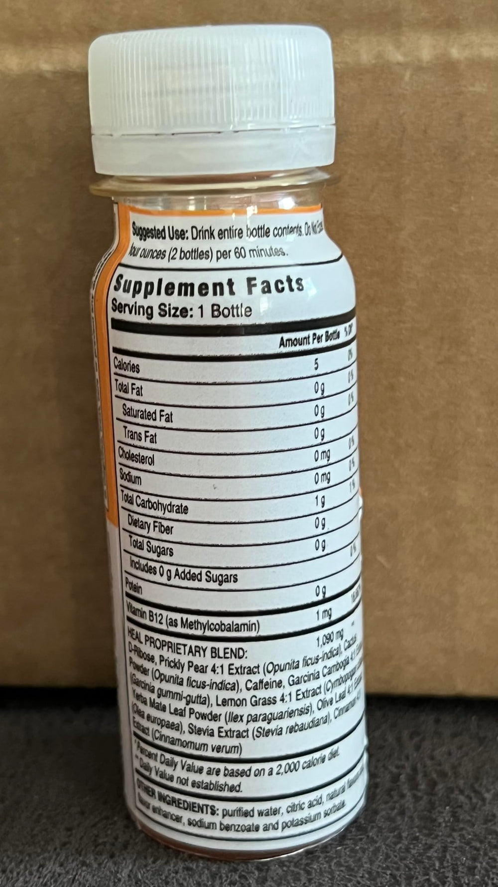 Ingredients panel of Azteca Health Organic Energy Shot Lemon