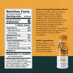 Close-up label on Azteca Health Organic Energy Shot Lemon bottle