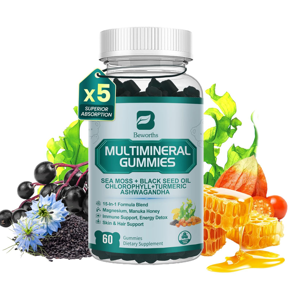 B BEWORTHS Sea Moss Gummies bottle on white background