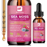 B BEWRTHS Sea Moss Drops bottle with Black Seed Oil label