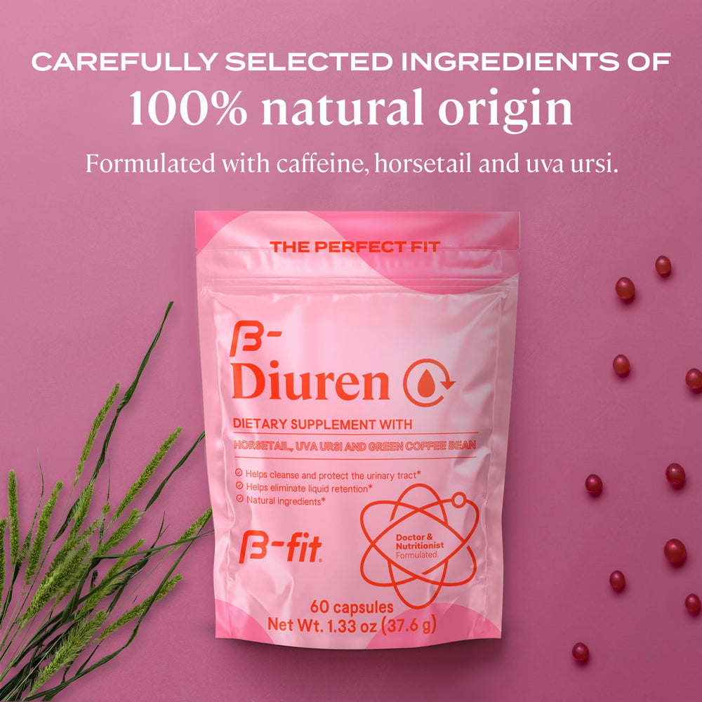 B-FIT B Diuren horsetail plant emphasizes natural ingredients supporting hydration balance.
