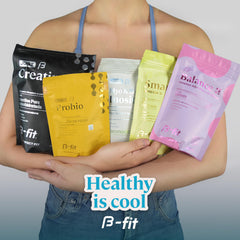 B-FIT B Whey Zero Chocolate Puffs label close-up, signaling complete amino acids profile