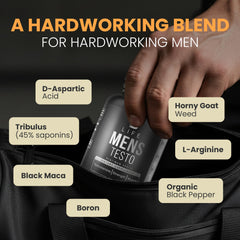 Close-up of B Life Men’s Testo bottle highlighting easy daily use.