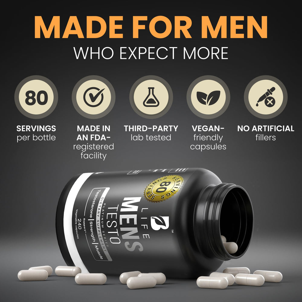 B Life Men’s Testo on gym scene suggests performance-focused training.
