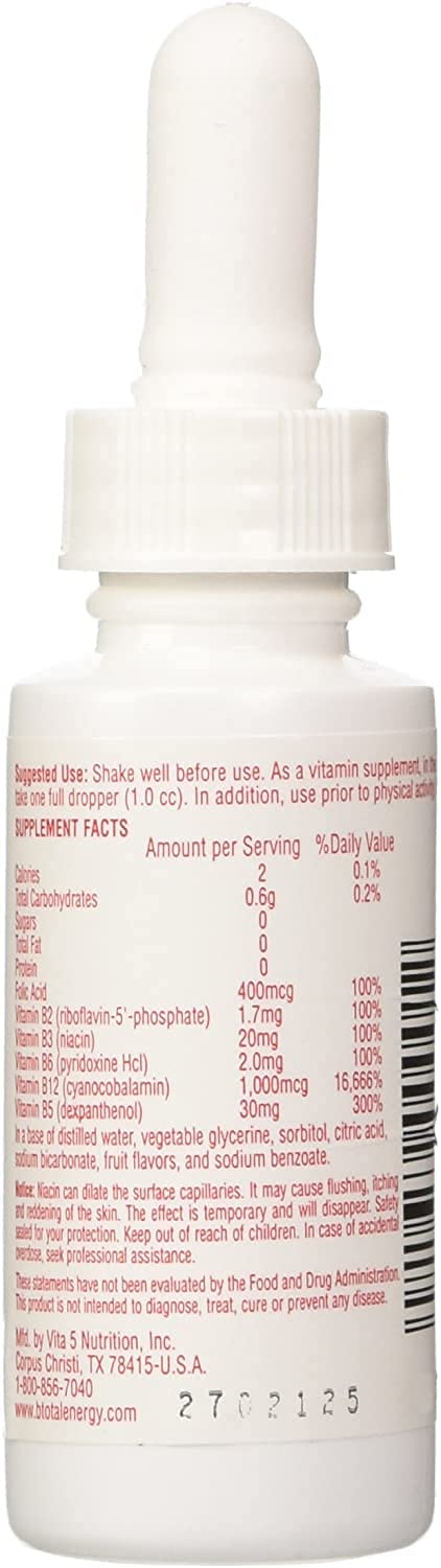 Nutrition facts panel of B-Total drops