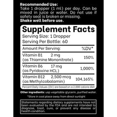 Label showing B1 B6 B12 vitamins and daily values