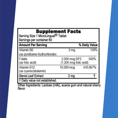 Graphic showing B12 10000 mcg with B6 and folic acid
