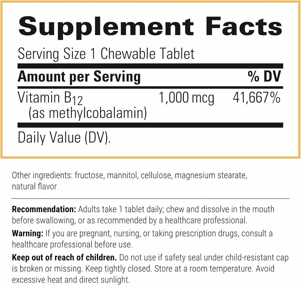 Close up of B12-Active cherry flavored chewable tablet