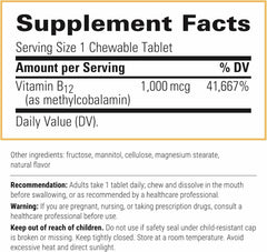 Close up of B12-Active cherry flavored chewable tablet