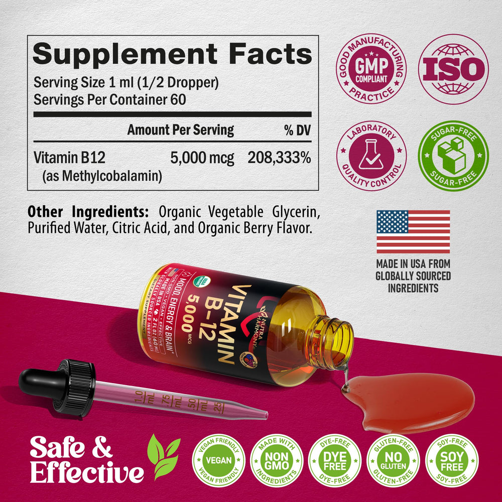 Made in USA vegan B12 drops packaging