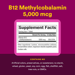 Vegetarian formula B12 methylcobalamin 5000 mcg