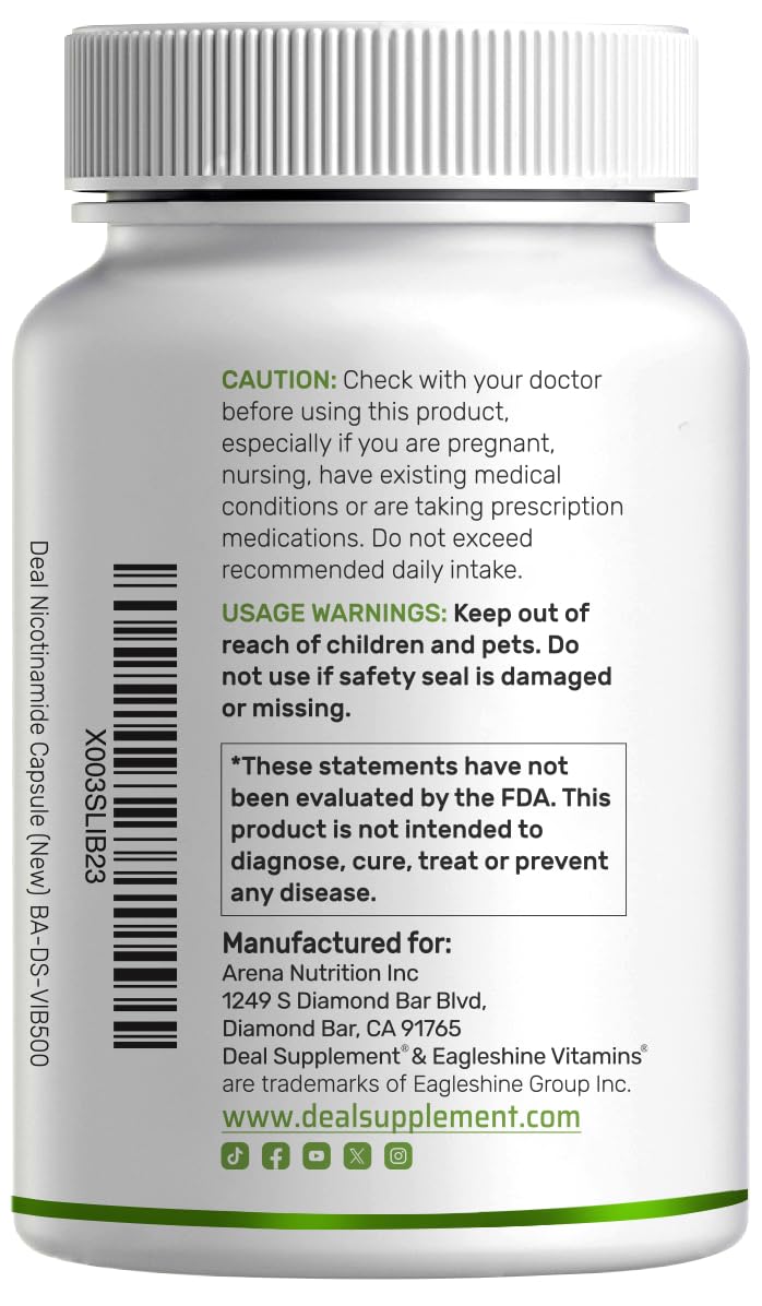 500-capsule bottle of Vitamin B3 Nicotinamide
