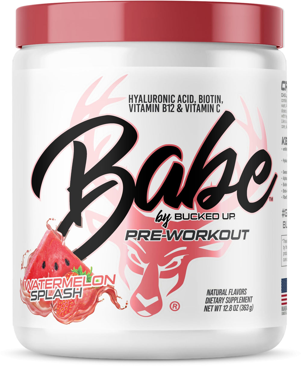 Babe Pre Workout for Women Watermelon Splash container with scoop