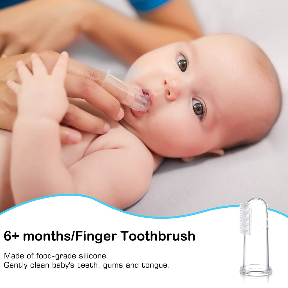 Finger toothbrushes helping parents clean baby's teeth easily