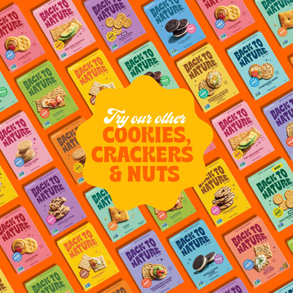 Back to Nature Fudge Mint Cookies ingredient close-up highlighting whole grains and non-GMO claims.