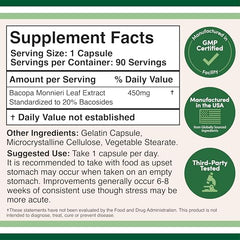 Back label on Bacopa Monnieri capsules bottle showing supplement facts